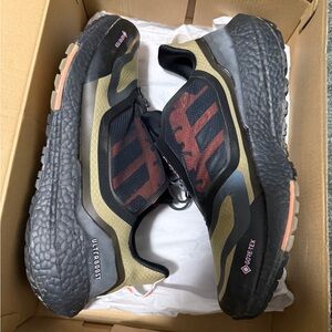 adidas Ultraboost Gore-Tex Trail Shoes — Olive Green, Black & Red Accents